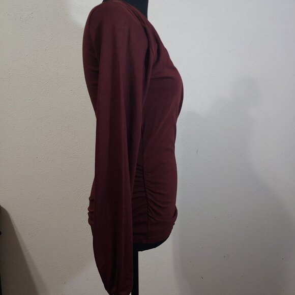 Bobi Los Angeles Faux Wrap Ruched Long Sleeve Knit Women's Blouse - Picture 6 of 7